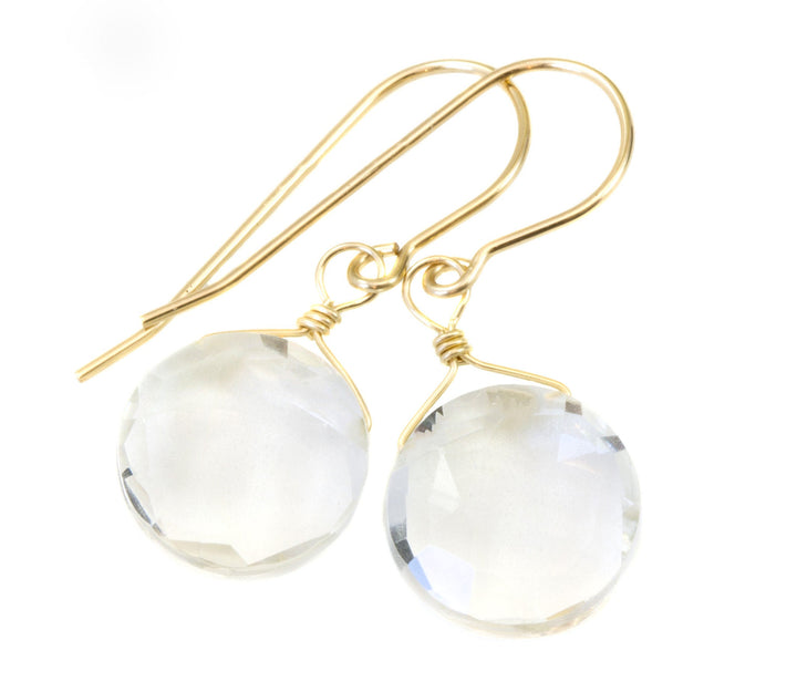 Topaz Earrings Round Briolette Teardrop Dangle faceted Sterling Silver or 14k Solid Gold Filled Clear Colorless Simple Drops Spyglass Design