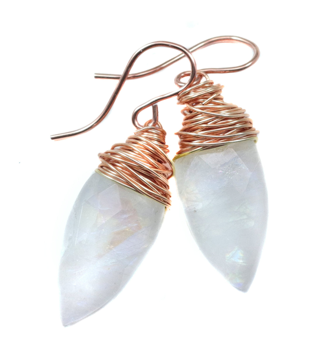 Rainbow Blue Moonstone Earrings 14k Solid Gold or Yellow or Rose Filled or Sterling Silver Faceted Wire Wrapped Teardrop Briolette Drops