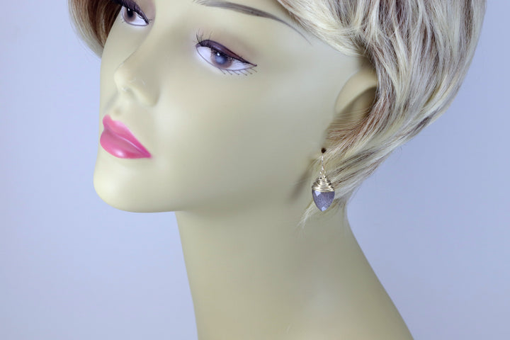 Gray Moonstone Earrings 14k Solid Gold or Yellow or Rose Filled or Sterling Silver Faceted Wire Wrapped  Grey Teardrop Briolette Drops