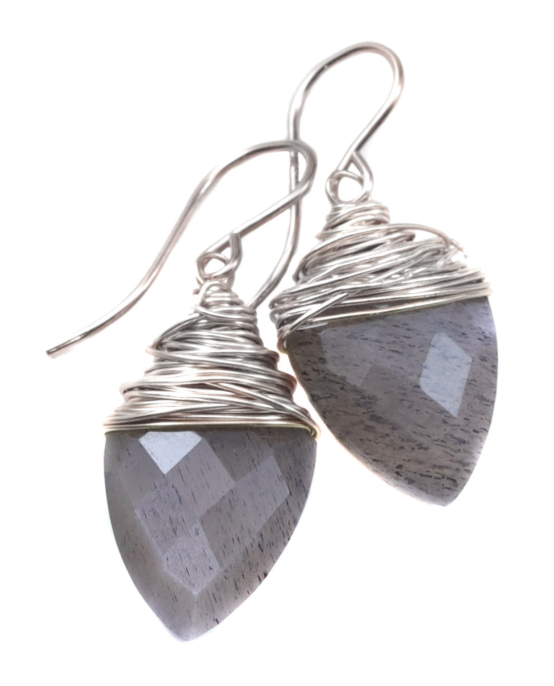 Gray Moonstone Earrings 14k Solid Gold or Yellow or Rose Filled or Sterling Silver Faceted Wire Wrapped  Grey Teardrop Briolette Drops