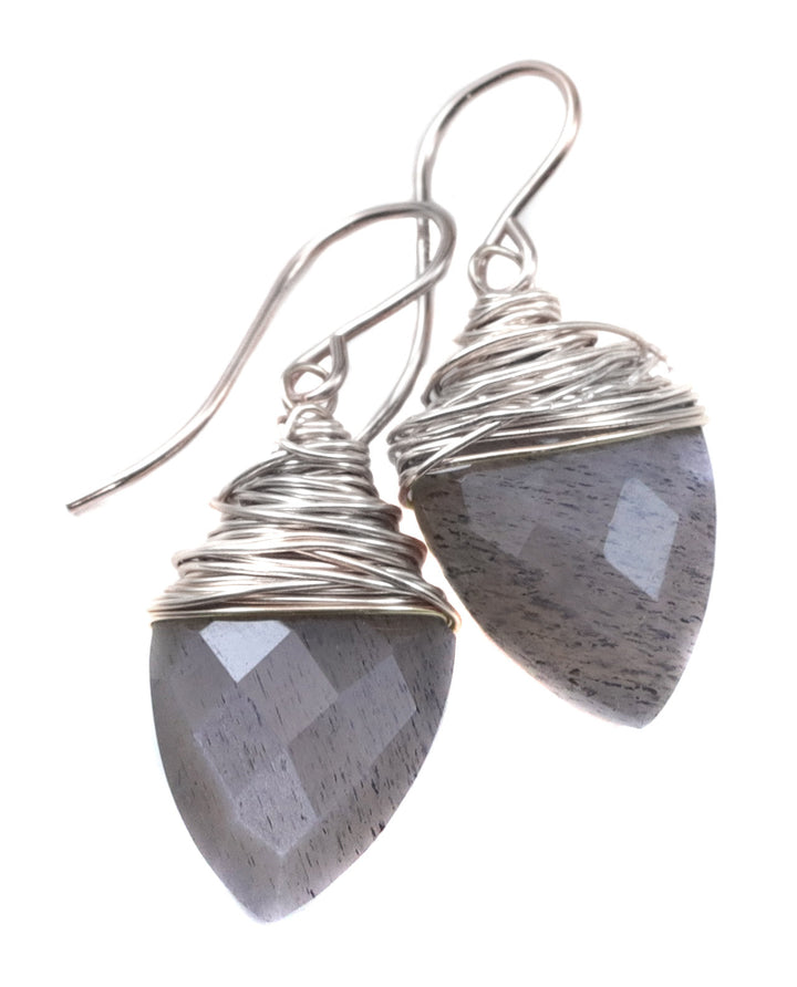 Gray Moonstone Earrings 14k Solid Gold or Yellow or Rose Filled or Sterling Silver Faceted Wire Wrapped  Grey Teardrop Briolette Drops