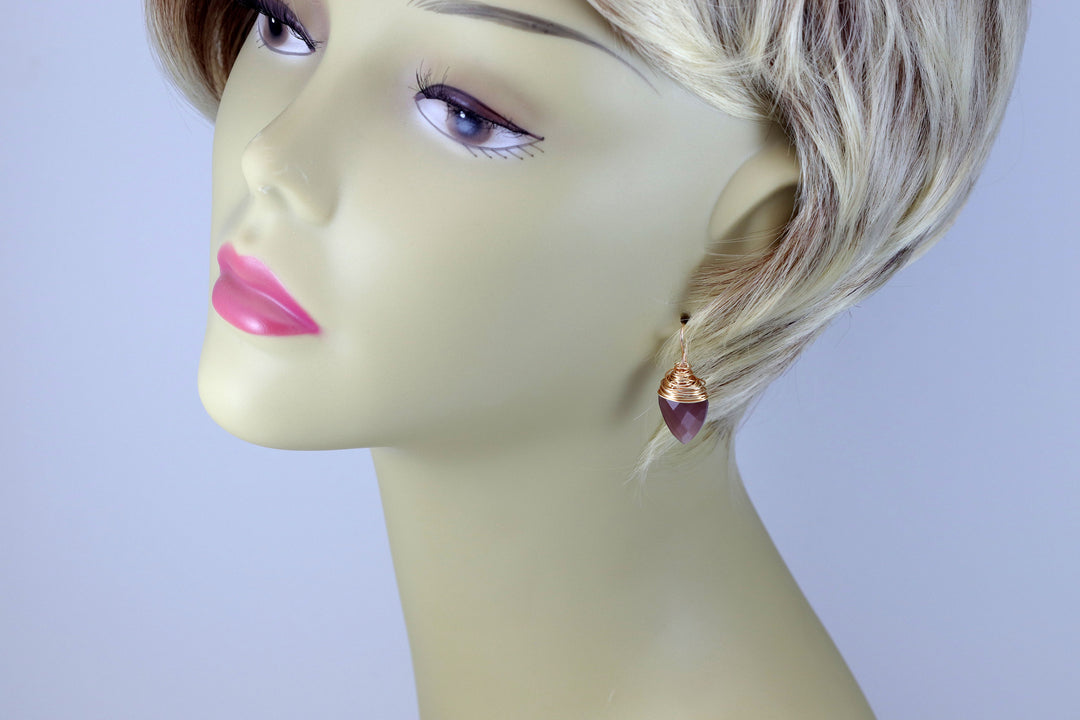 Chocolate Moonstone Earrings 14k Solid Gold or Yellow or Rose Filled or Sterling Silver Faceted Wire Wrapped  Grey Teardrop Briolette Drops