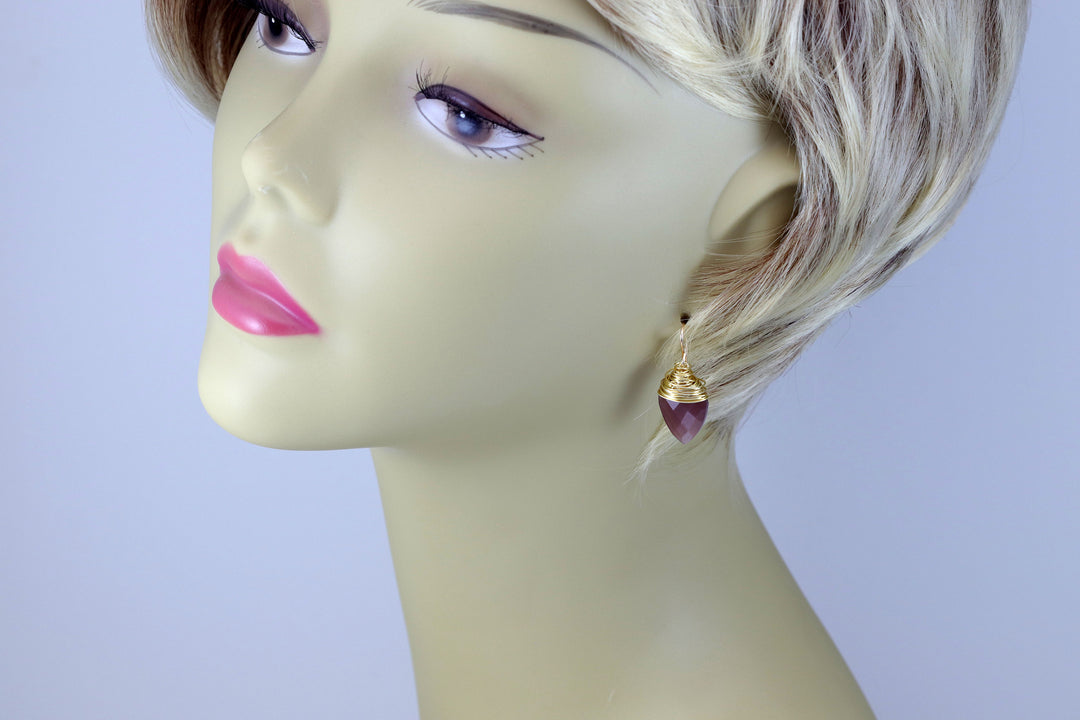 Chocolate Moonstone Earrings 14k Solid Gold or Yellow or Rose Filled or Sterling Silver Faceted Wire Wrapped  Grey Teardrop Briolette Drops