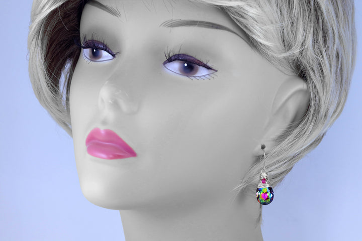 Spyglass Designs Wire Wrap Earrings created with Multi Rainbow Color Dark Crystals from Swarovski ® 14k Solid Gold or Sterling Silver Dangle