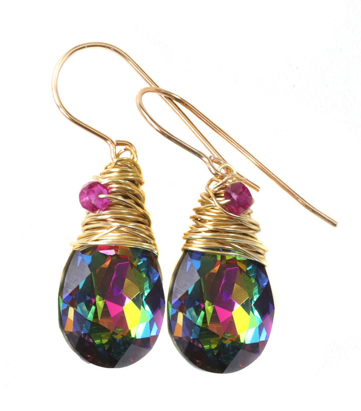 Spyglass Designs Wire Wrap Earrings created with Multi Rainbow Color Dark Crystals from Swarovski ® 14k Solid Gold or Sterling Silver Dangle