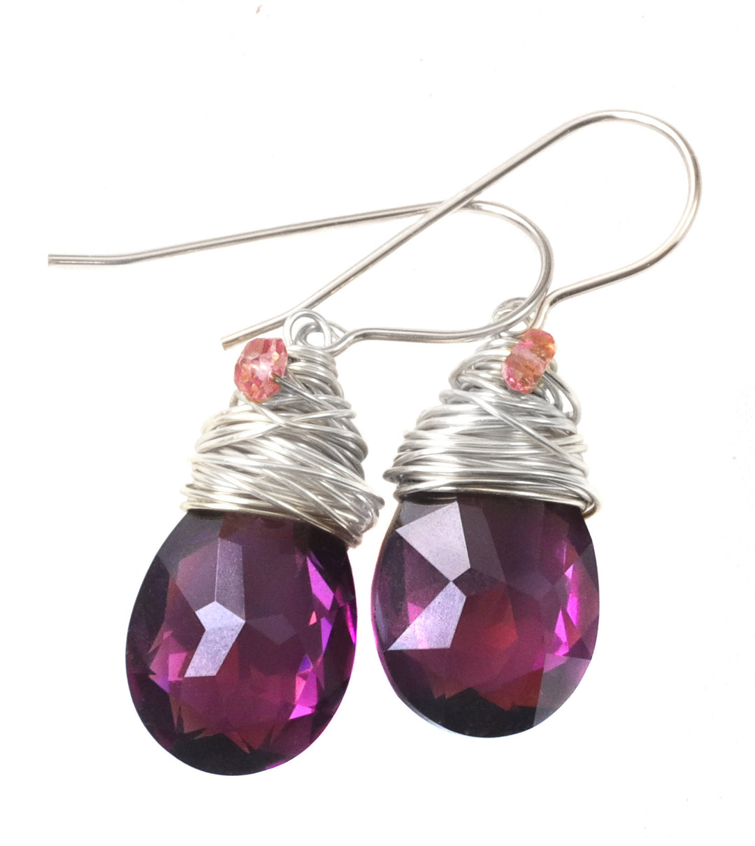 Spyglass Designs Wire Wrapped Earrings created with Purple Amethyst Crystals from Swarovski ® 14k Solid Gold or Sterling Silver Dangles