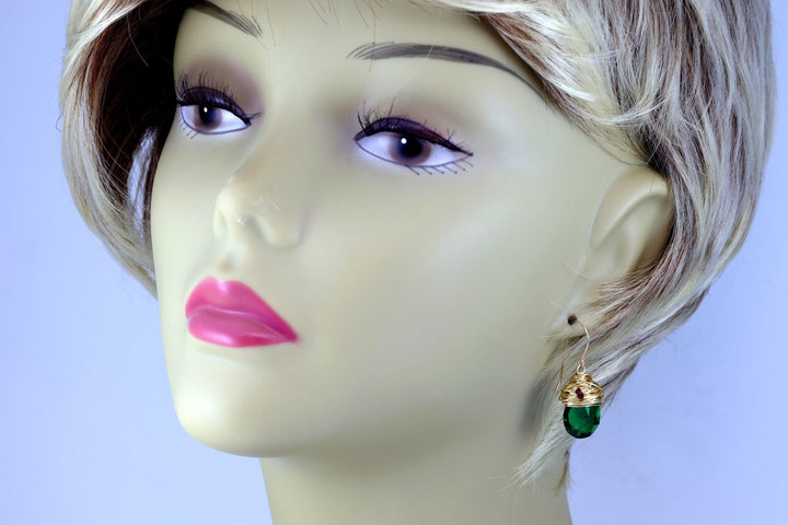 Spyglass Designs Wire Wrapped Earrings created with Green Emerald Crystals from Swarovski ® 14k Solid Gold or Sterling Silver Dangles Drops