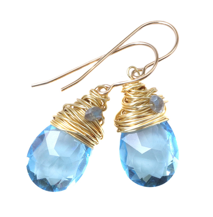 Spyglass Designs Wire Wrapped Earrings created with Aqua Aquamarine Blue Crystals from Swarovski ® 14k Solid Gold or Sterling Silver Dangles