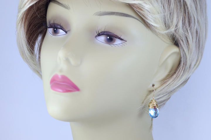Spyglass Designs Wire Wrapped Earrings created with Aqua Aquamarine Blue Crystals from Swarovski ® 14k Solid Gold or Sterling Silver Dangles