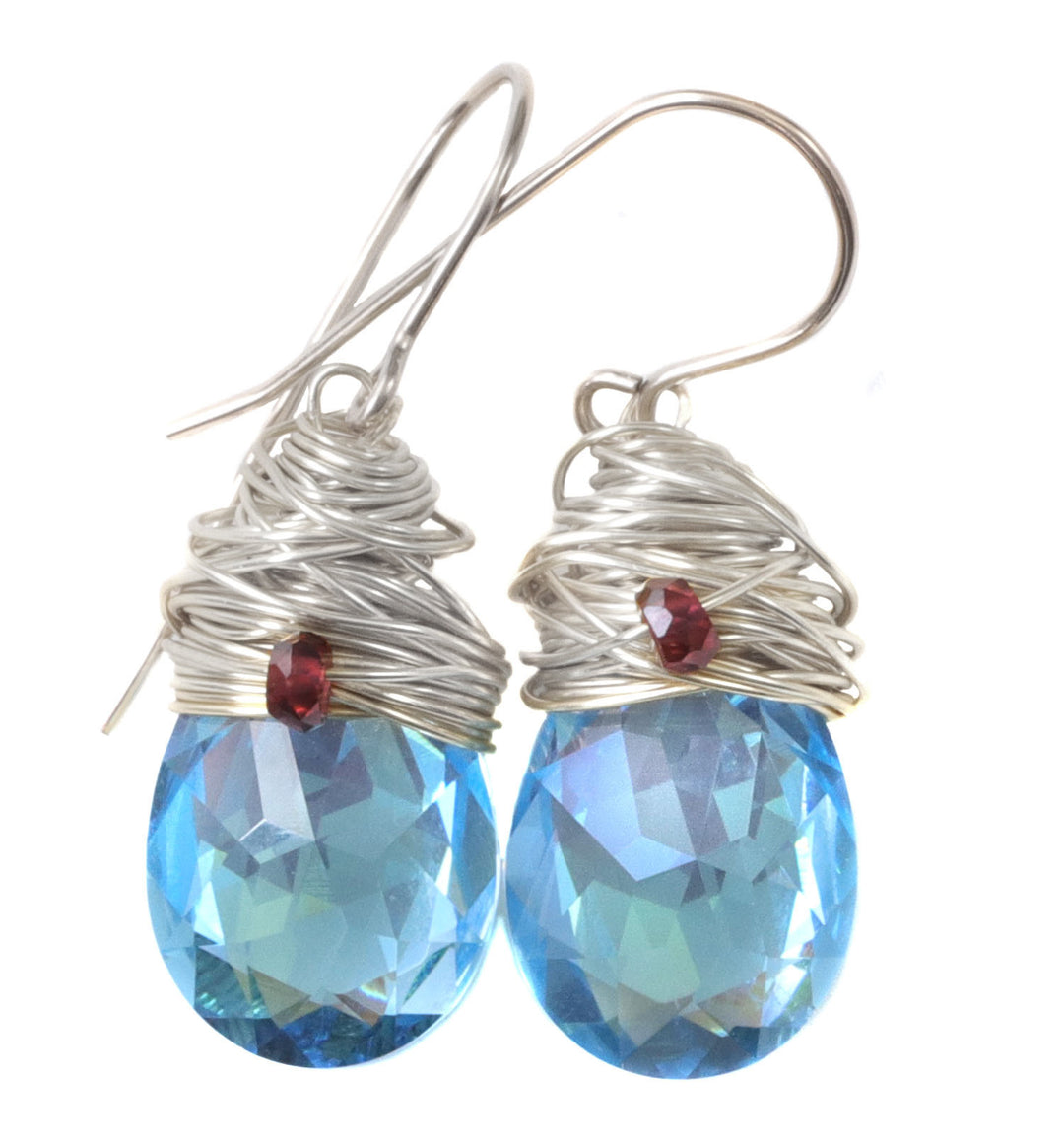 Spyglass Designs Wire Wrapped Earrings created with Aqua Aquamarine Blue Crystals from Swarovski ® 14k Solid Gold or Sterling Silver Dangles