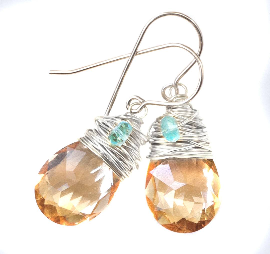 Spyglass Designs Wire Wrapped Earrings created with Imperial Yellow Topaz Crystal from Swarovski ® 14k Solid Gold or Sterling Silver Dangles