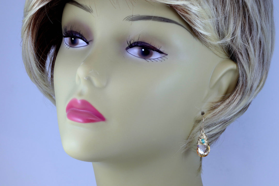 Spyglass Designs Wire Wrapped Earrings created with Imperial Yellow Topaz Crystal from Swarovski ® 14k Solid Gold or Sterling Silver Dangles