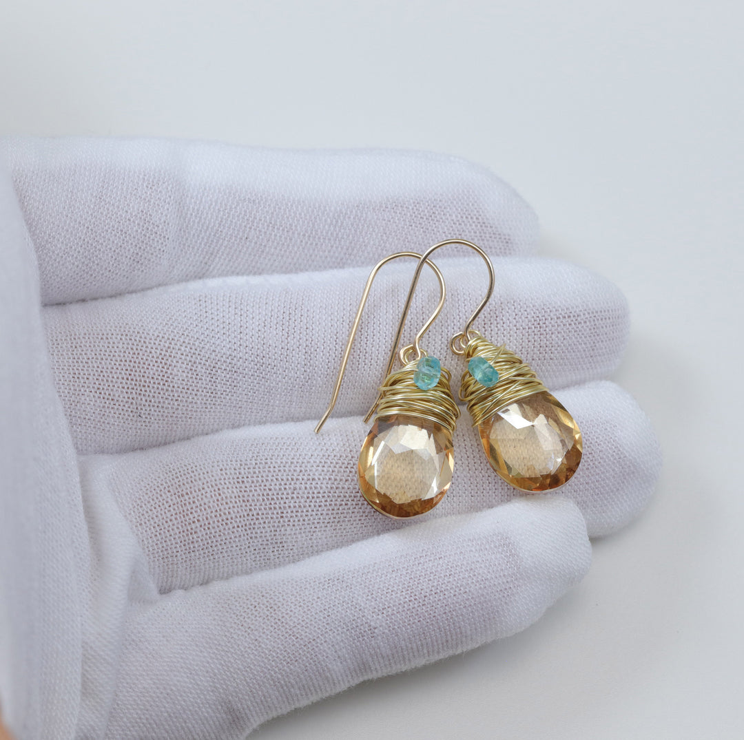 Spyglass Designs Wire Wrapped Earrings created with Imperial Yellow Topaz Crystal from Swarovski ® 14k Solid Gold or Sterling Silver Dangles