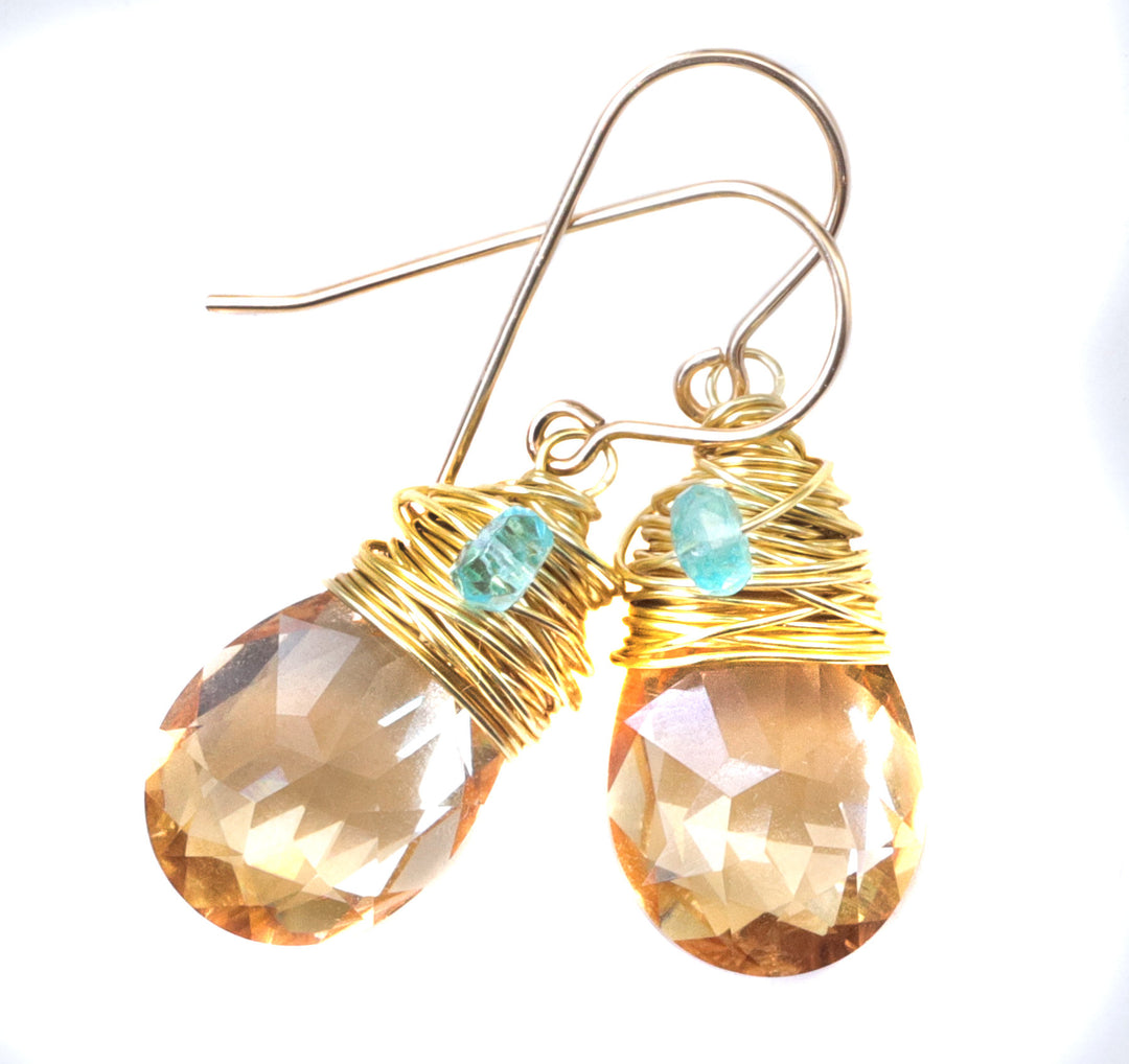 Spyglass Designs Wire Wrapped Earrings created with Imperial Yellow Topaz Crystal from Swarovski ® 14k Solid Gold or Sterling Silver Dangles