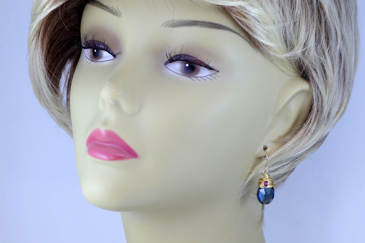 Spyglass Designs Wire Wrapped Earrings created with London Blue Sapphire Crystals from Swarovski ® 14k Solid Gold or Sterling Silver Dangles