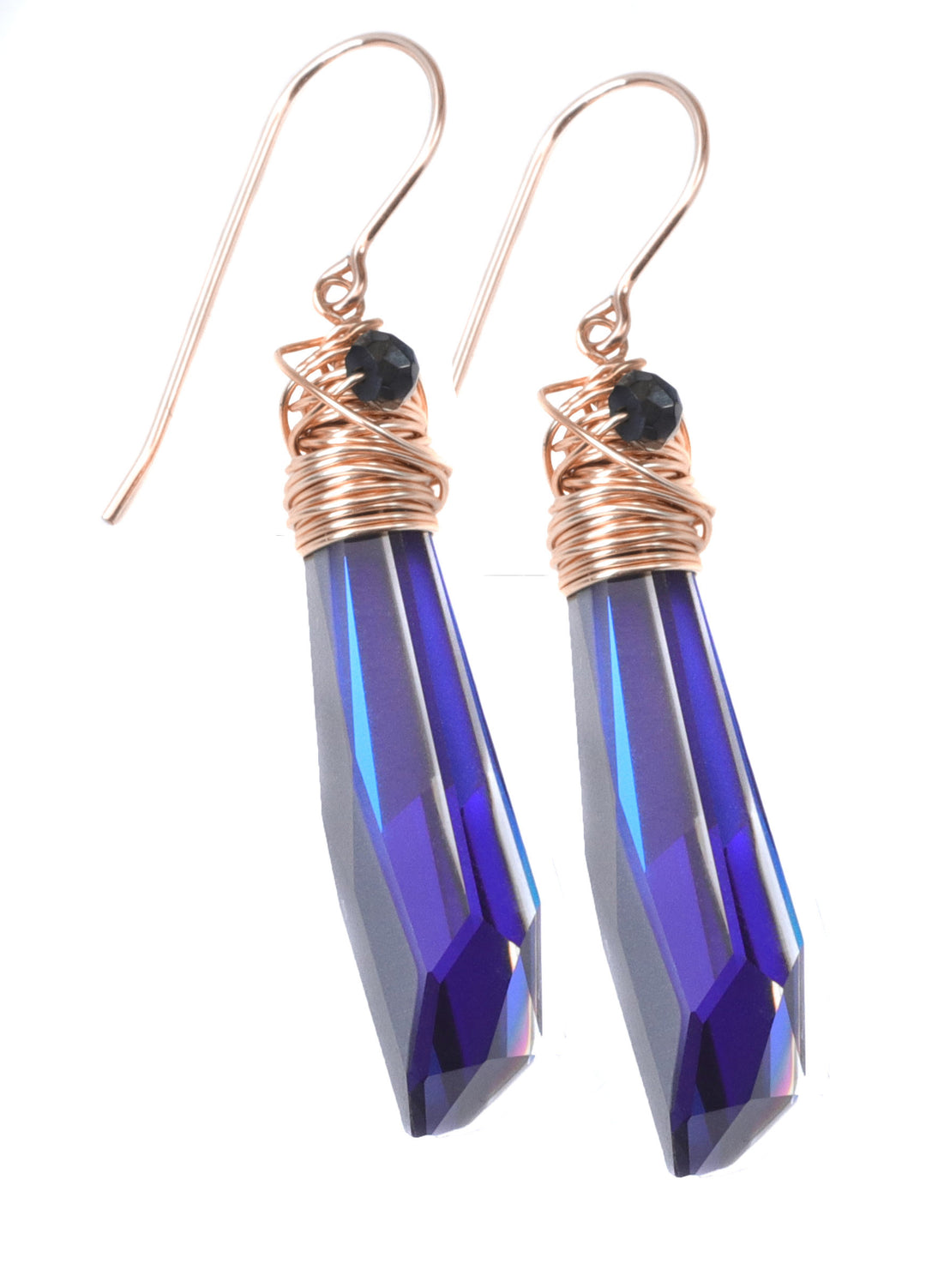 Spyglass Designs Wire Wrap Earrings created with Bermuda Blue Sapphire Crystals from Swarovski ® 14k Solid Gold or Sterling Silver Dangle 2 