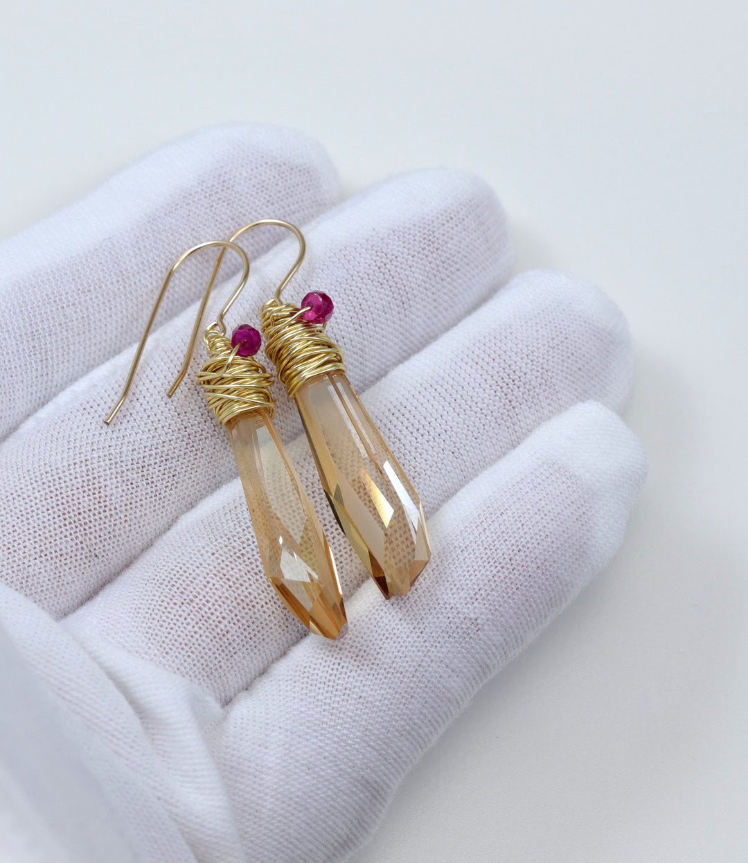 Spyglass Designs Wire Wrap Earrings created with Imperial Yellow Topaz Crystals from Swarovski ® 14k Solid Gold or Sterling Silver Dangle 2 