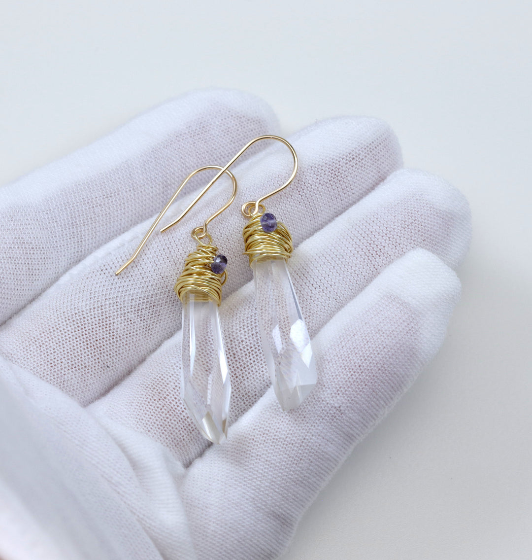 Spyglass Designs Wire Wrapped Earrings created with Clear Crystals from Swarovski ® 14k Solid Gold or Sterling Silver Dangles 2 Inch