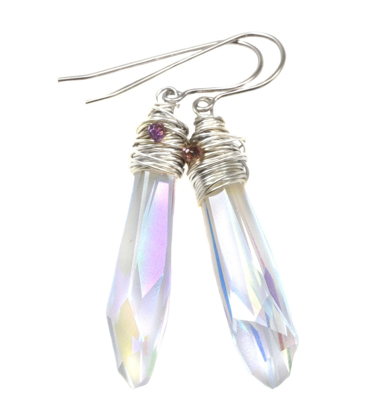 Spyglass Designs Wire Wrapped Earrings created with Clear AB Crystals from Swarovski ® 14k Solid Gold or Sterling Silver Dangles 2 Inch