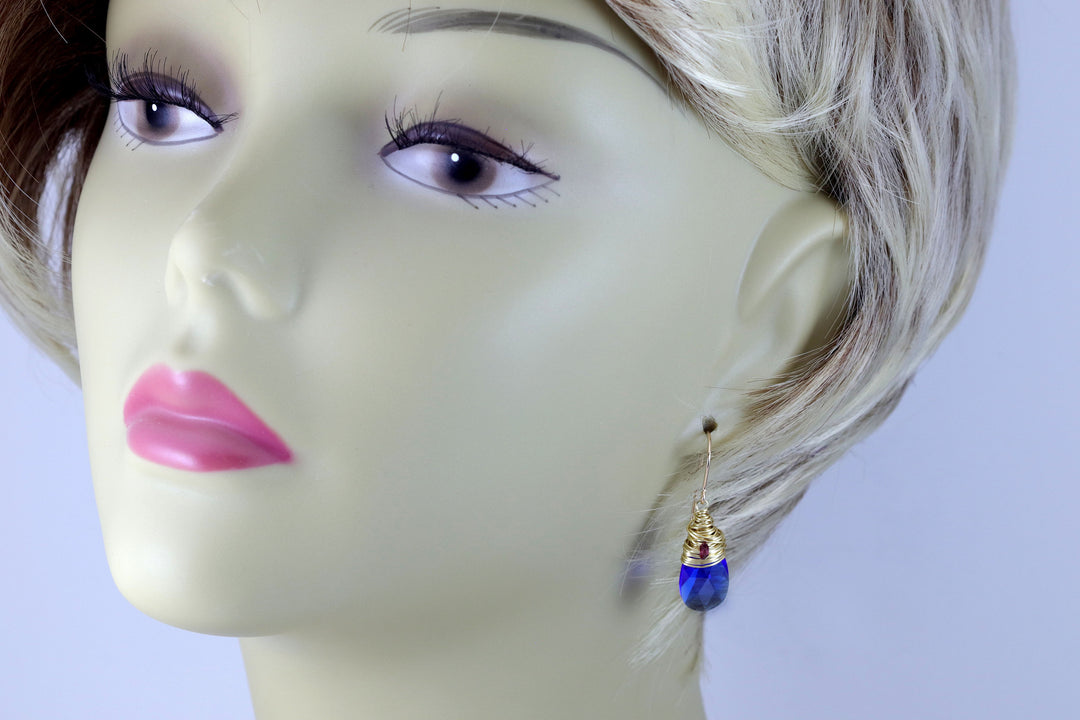 Spyglass Designs Wire Wrapped Earrings created with Blue Majestic Crystals from Swarovski ® 14k Solid Gold or Sterling Silver Dangles