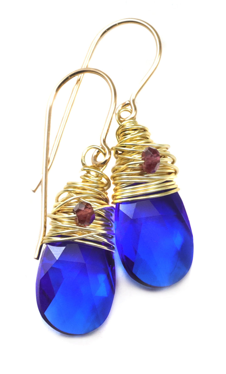 Spyglass Designs Wire Wrapped Earrings created with Blue Majestic Crystals from Swarovski ® 14k Solid Gold or Sterling Silver Dangles