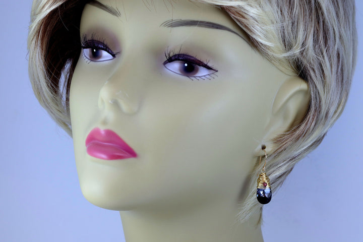 Spyglass Designs Wire Wrapped Earrings created with Silvery Black Crystals from Swarovski ® 14k Solid Gold or Sterling Silver Dangles 