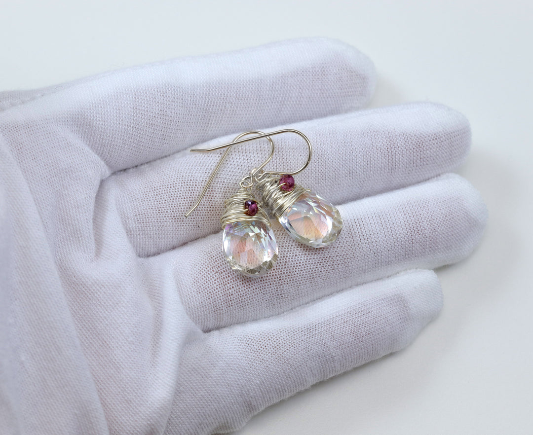 Spyglass Designs Wire Wrapped Earrings created with Clear Shimmery Crystals from Swarovski ® 14k Solid Gold or Sterling Silver Dangles