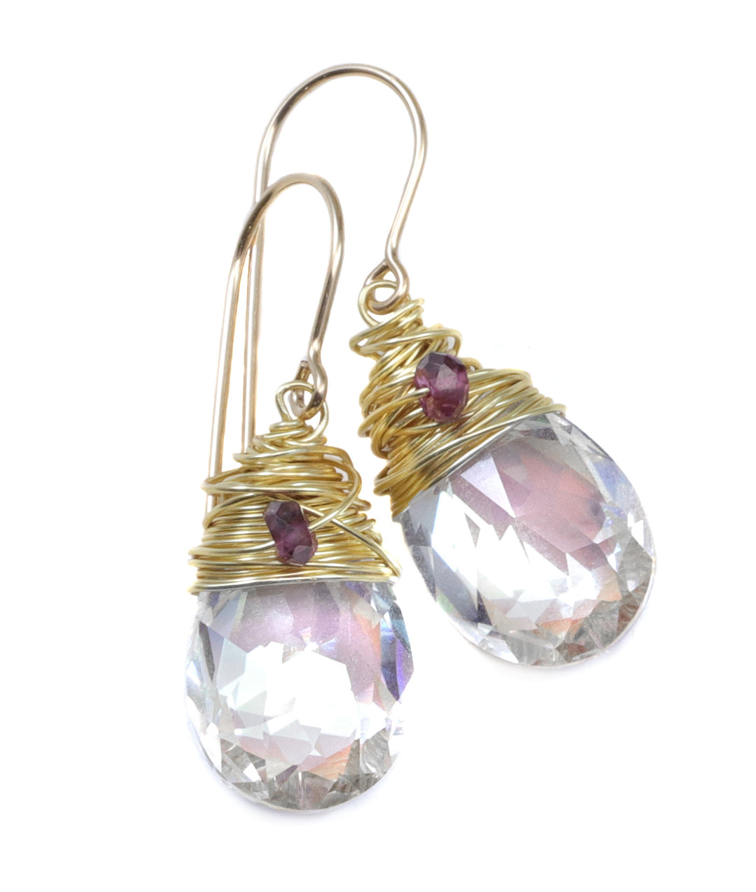 Spyglass Designs Wire Wrapped Earrings created with Clear Shimmery Crystals from Swarovski ® 14k Solid Gold or Sterling Silver Dangles