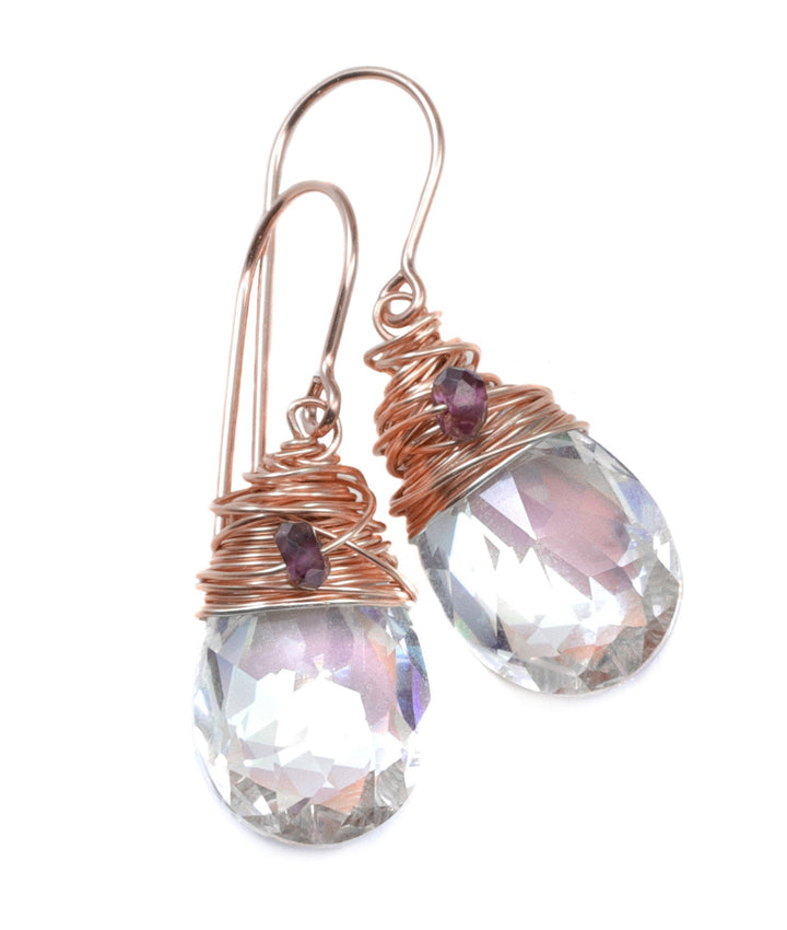Spyglass Designs Wire Wrapped Earrings created with Clear Shimmery Crystals from Swarovski ® 14k Solid Gold or Sterling Silver Dangles