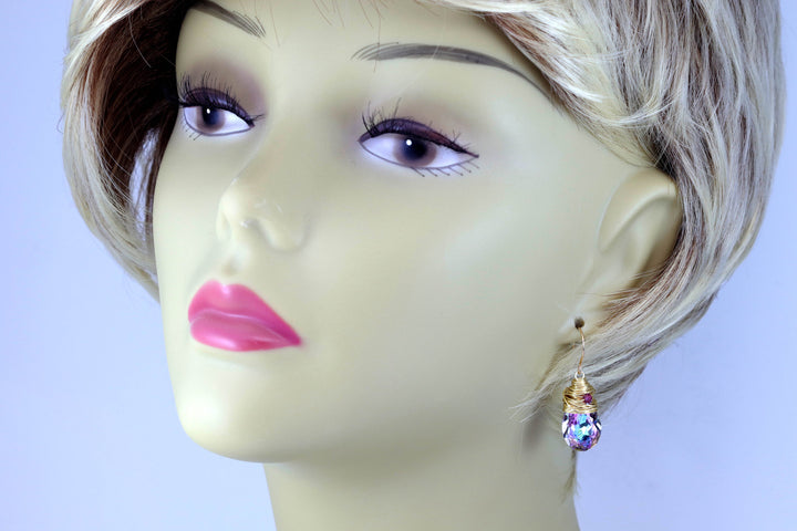Spyglass Designs Wire Wrapped Earrings created with Multi Rainbow Color Crystals from Swarovski ® 14k Solid Gold or Sterling Silver Dangles