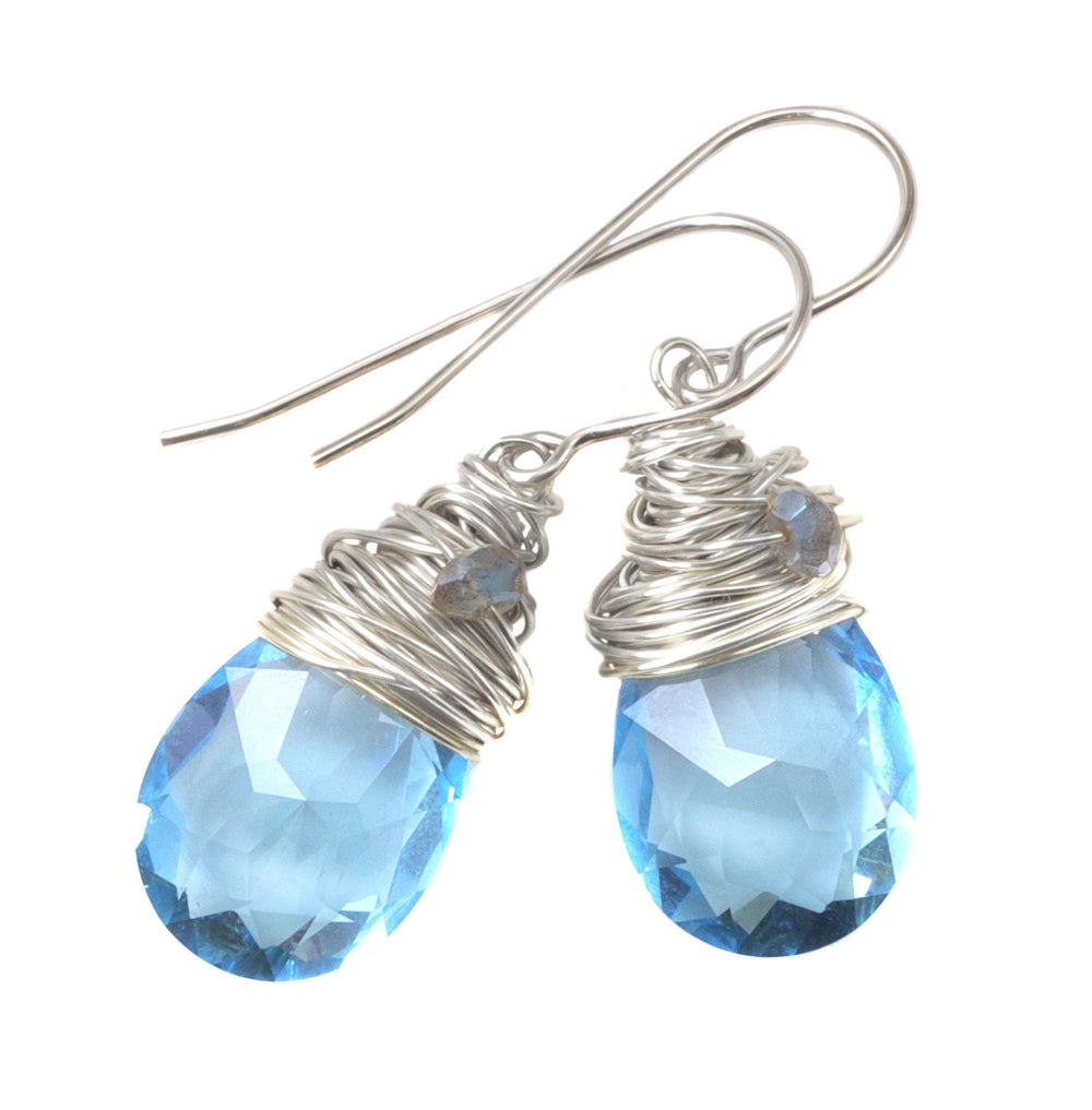 Spyglass Designs Wire Wrapped Earrings created with Aqua Aquamarine Blue Crystals from Swarovski ® 14k Solid Gold or Sterling Silver Dangles
