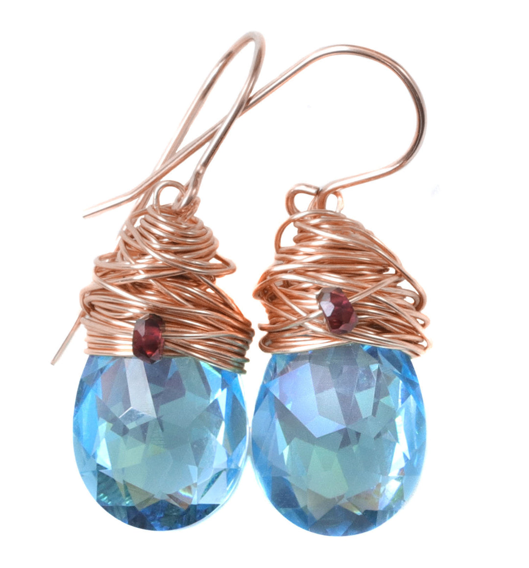 Spyglass Designs Wire Wrapped Earrings created with Aqua Aquamarine Blue Crystals from Swarovski ® 14k Solid Gold or Sterling Silver Dangles