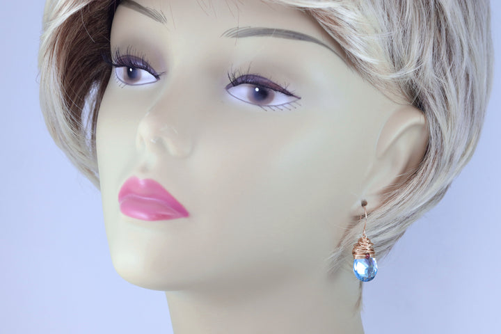 Spyglass Designs Wire Wrapped Earrings created with Aqua Aquamarine Blue Crystals from Swarovski ® 14k Solid Gold or Sterling Silver Dangles