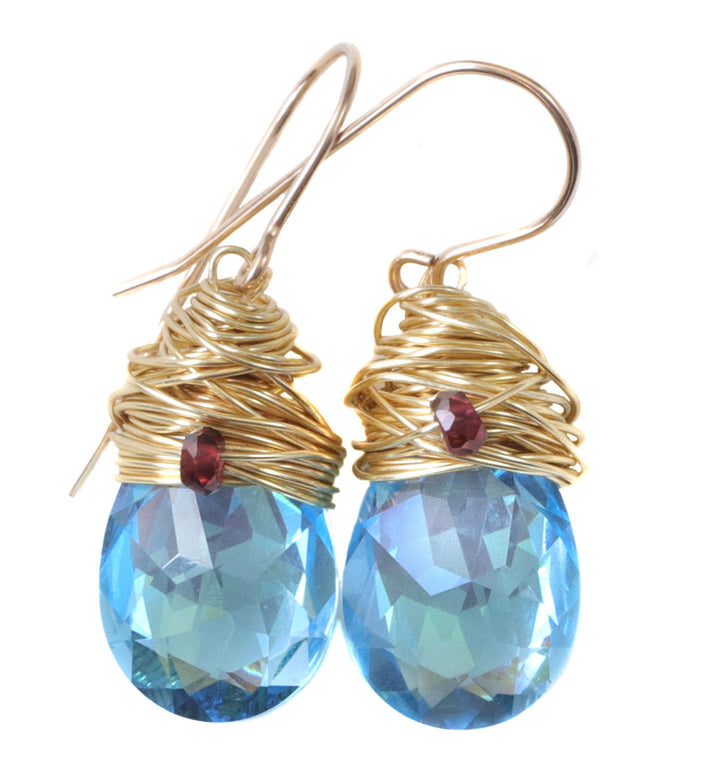 Spyglass Designs Wire Wrapped Earrings created with Aqua Aquamarine Blue Crystals from Swarovski ® 14k Solid Gold or Sterling Silver Dangles