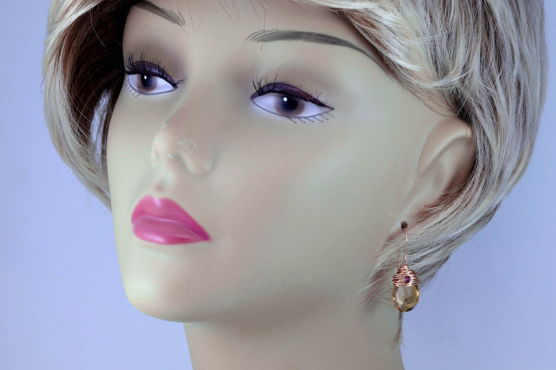 Spyglass Designs Wire Wrapped Earrings created with Imperial Yellow Topaz Crystal from Swarovski ® 14k Solid Gold or Sterling Silver Dangles