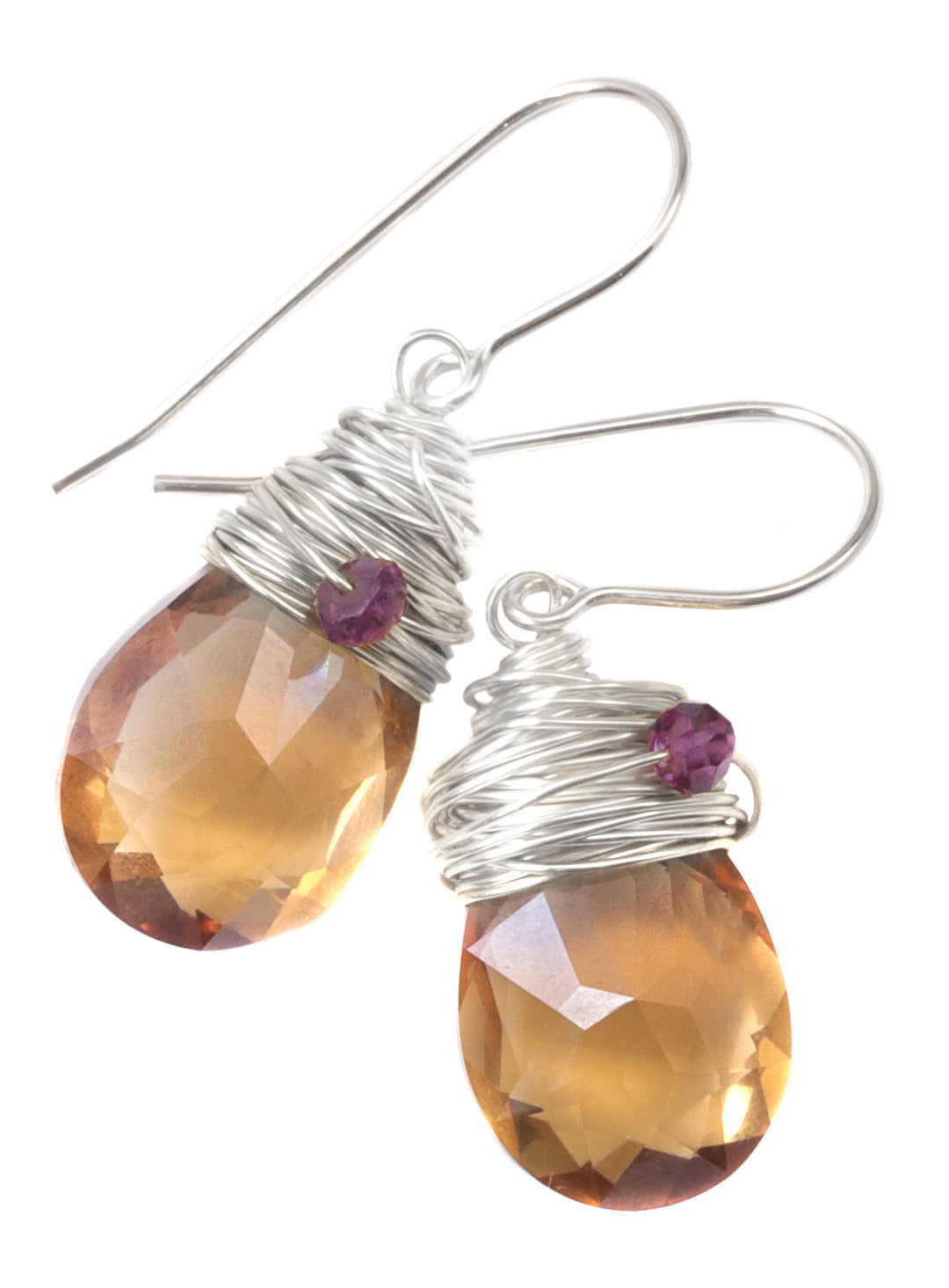 Spyglass Designs Wire Wrapped Earrings created with Imperial Yellow Topaz Crystal from Swarovski ® 14k Solid Gold or Sterling Silver Dangles