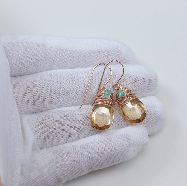 Spyglass Designs Wire Wrapped Earrings created with Imperial Yellow Topaz Crystal from Swarovski ® 14k Solid Gold or Sterling Silver Dangles