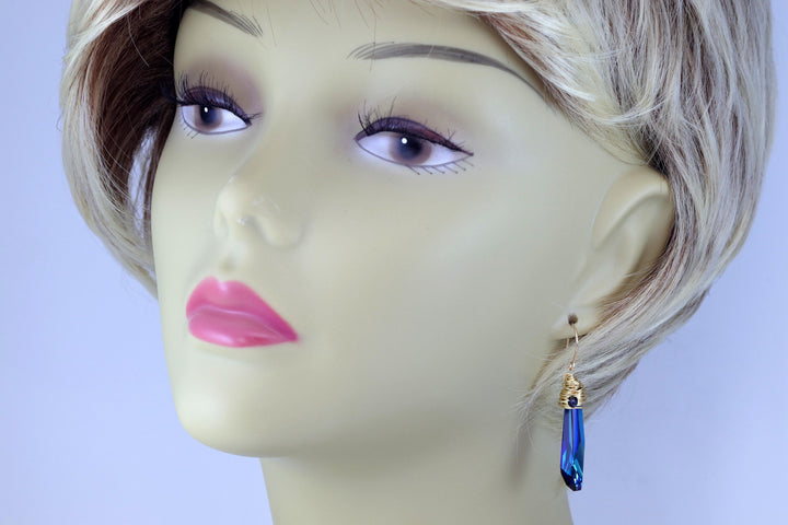 Spyglass Designs Wire Wrap Earrings created with Bermuda Blue Sapphire Crystals from Swarovski ® 14k Solid Gold or Sterling Silver Dangle 2 