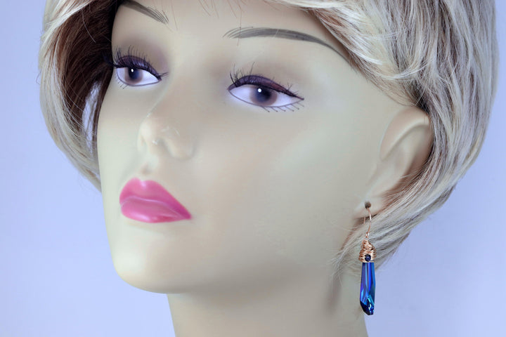 Spyglass Designs Wire Wrap Earrings created with Bermuda Blue Sapphire Crystals from Swarovski ® 14k Solid Gold or Sterling Silver Dangle 2 