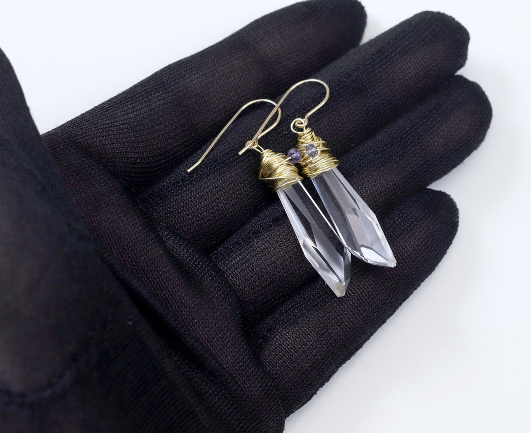 Spyglass Designs Wire Wrapped Earrings created with Clear Crystals from Swarovski ® 14k Solid Gold or Sterling Silver Dangles 2 Inch