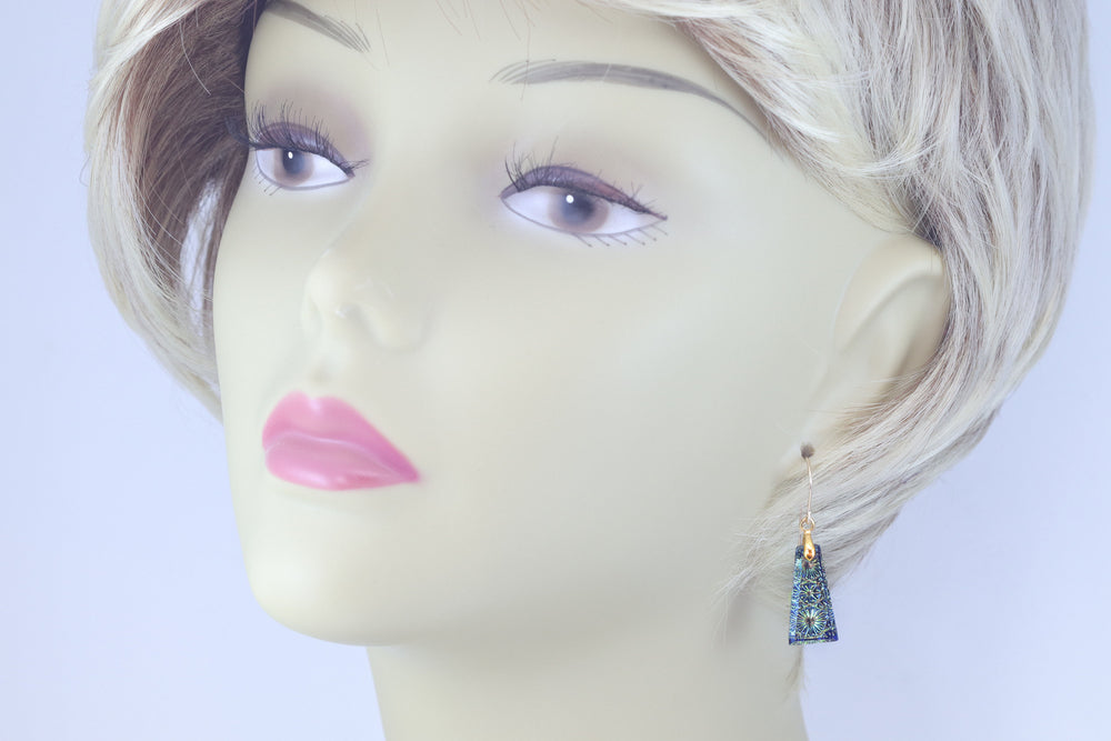 Kaleidoscope Crystal Earrings Electric Golden Yellow  Engraved  Rectangular Drops  14k Solid Gold or Filled or Sterling Silver  1.5 Inches