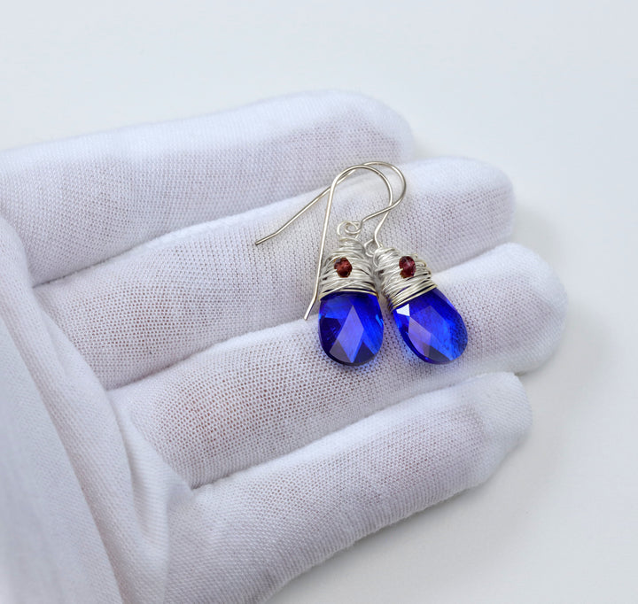 Spyglass Designs Wire Wrapped Earrings created with Blue Majestic Crystals from Swarovski ® 14k Solid Gold or Sterling Silver Dangles