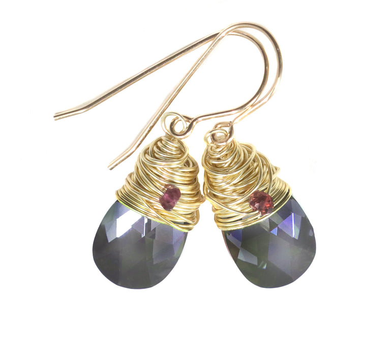 Spyglass Designs Wire Wrapped Earrings created with Silvery Black Crystals from Swarovski ® 14k Solid Gold or Sterling Silver Dangles 