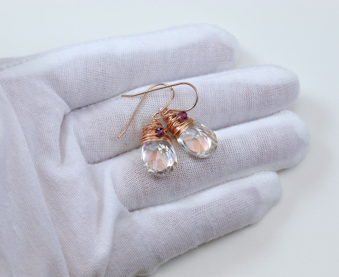 Spyglass Designs Wire Wrapped Earrings created with Clear Shimmery Crystals from Swarovski ® 14k Solid Gold or Sterling Silver Dangles