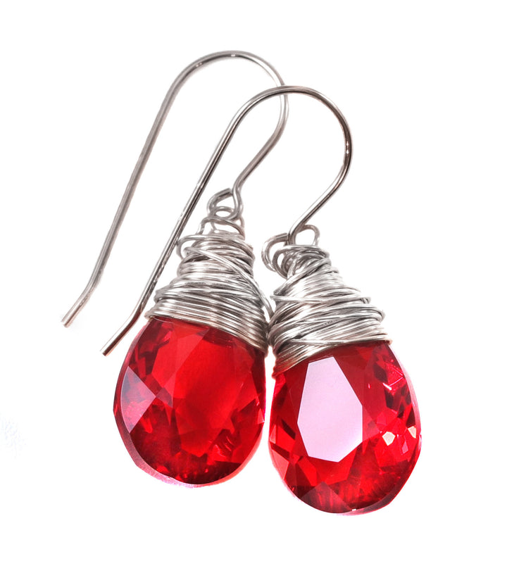 Spyglass Designs Wire Wrapped Earrings created with Ruby Red  Crystals from Swarovski ® 14k Solid Gold or Sterling Silver Dangles