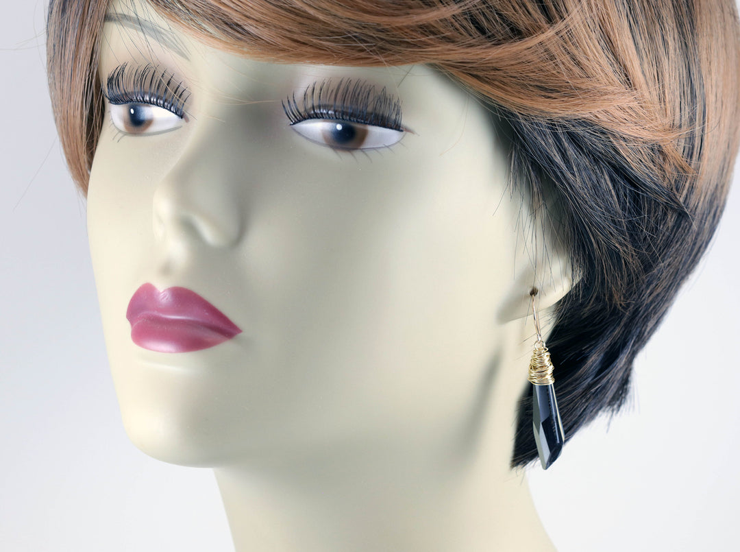 Spyglass Designs Wire Wrap Earrings created with Silvery Black Crystals from Swarovski ® 14k Solid Gold or Sterling Silver Dangle Drops 2 in