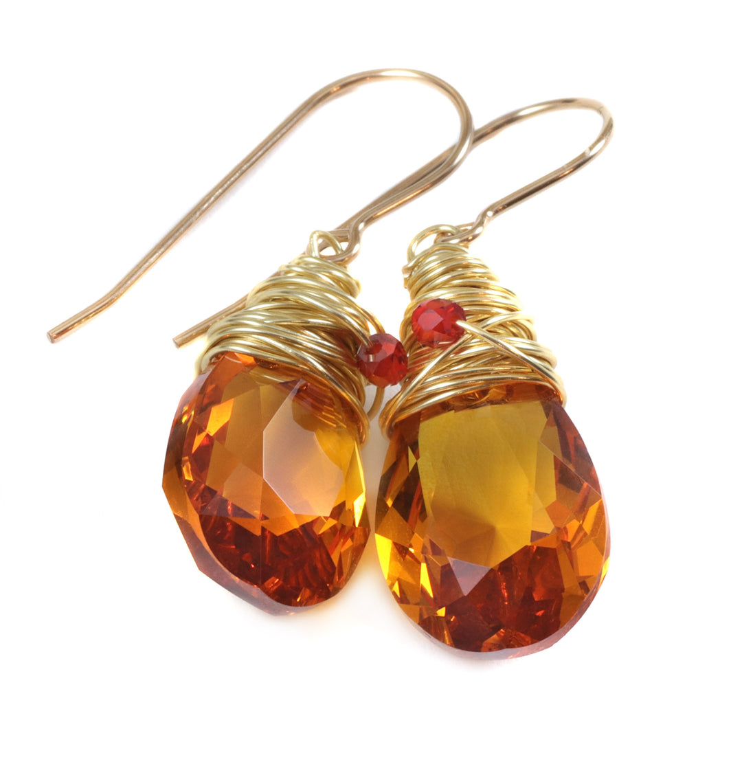 Spyglass Designs Wire Wrapped Earrings created with Dark Yellow Citrine  Crystal from Swarovski ® 14k Solid Gold or Sterling Silver Dangles