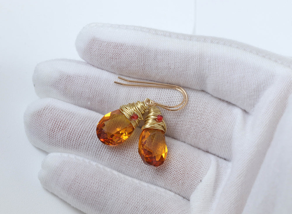 Spyglass Designs Wire Wrapped Earrings created with Dark Yellow Citrine  Crystal from Swarovski ® 14k Solid Gold or Sterling Silver Dangles
