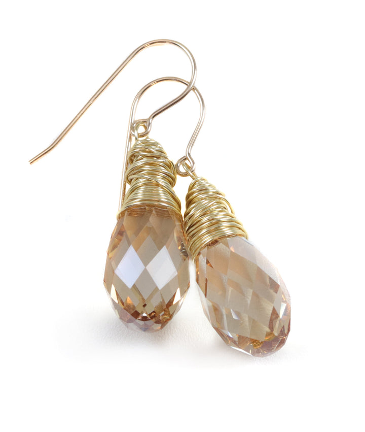 Spyglass Designs Wire Wrap Earrings created w/ Imperial Topaz Crystals from Swarovski ® 14k Solid Gold or Sterling Silver Lg Briolette Drop