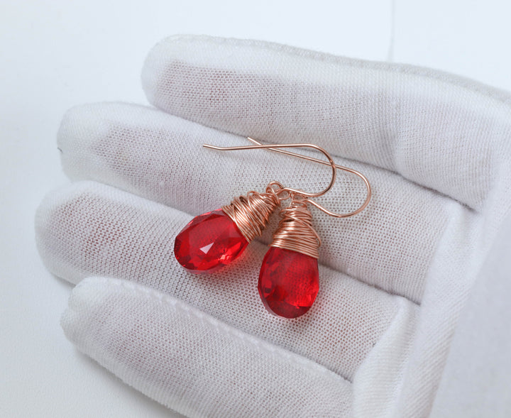 Spyglass Designs Wire Wrapped Earrings created with Ruby Red  Crystals from Swarovski ® 14k Solid Gold or Sterling Silver Dangles